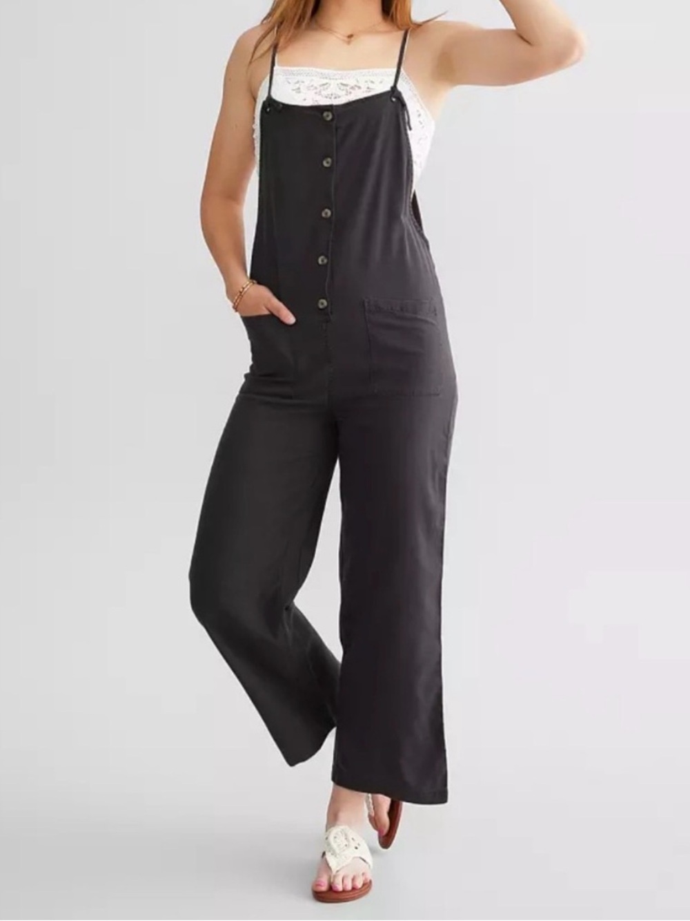 Billabong Button Front Charcoal Romper Boho